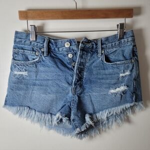 We The Free Free People Button Fly Distressed Denim Shorts | Size 25